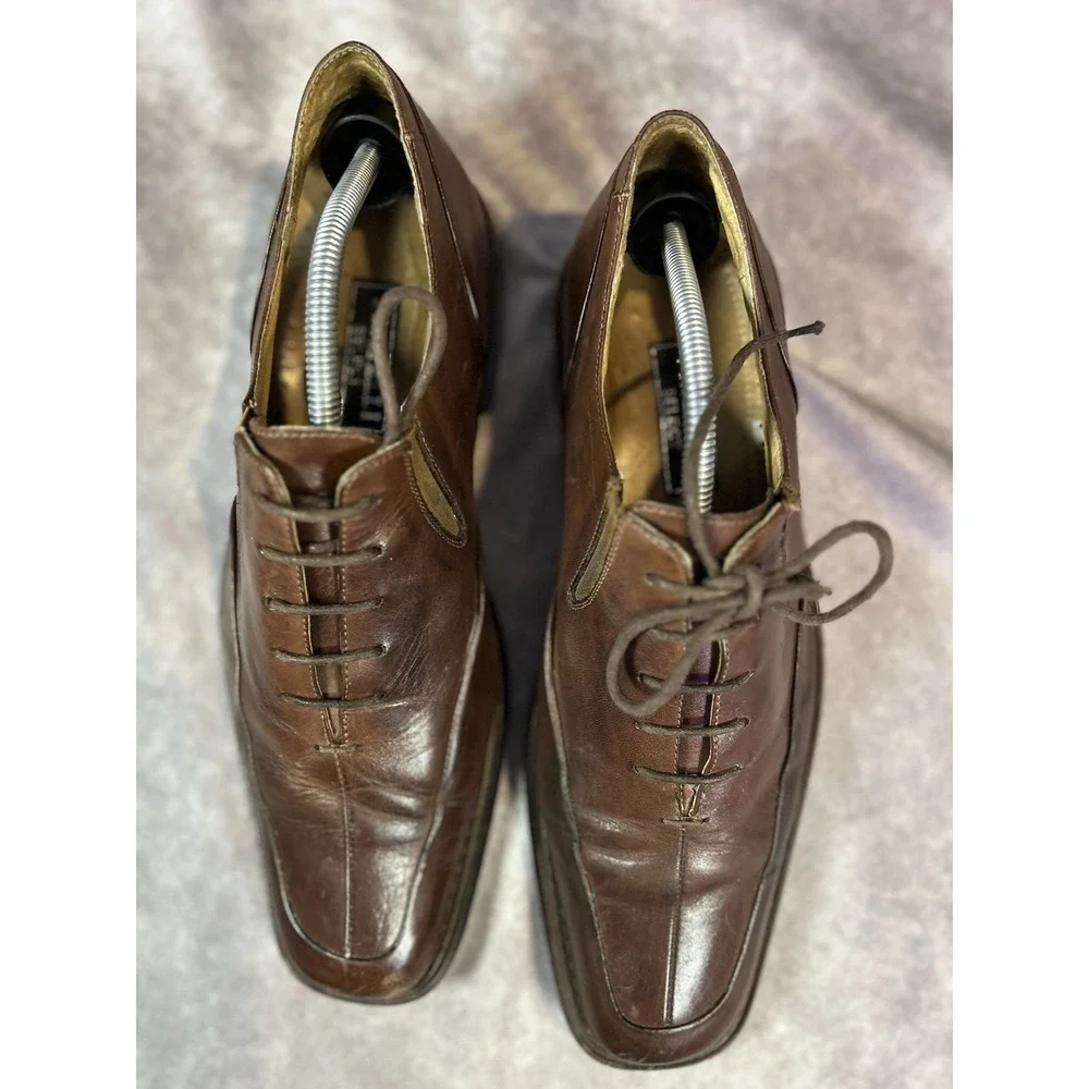 Fratelli Select Men's 11M Brown Leather Oxford Dress Shoes Square Toe Lace Up